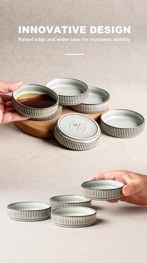 famiware Ceramic Soy Sauce Dish, 4oz Dipping Bowls Set of 6, Smoky Blue