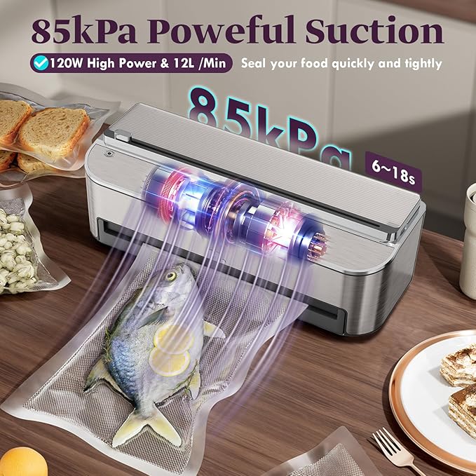 Mesliese Vacuum Sealer, 85kPa 120W, Dry & Moist Mode, 2 Rolls + 5 Bags