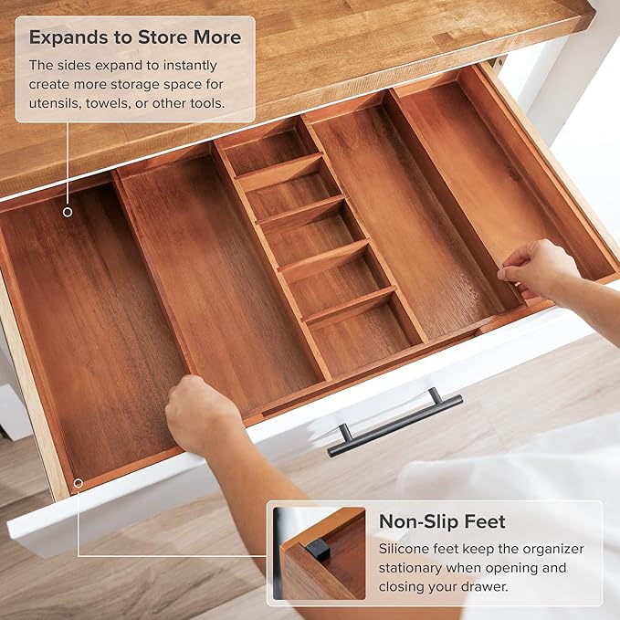 KitchenEdge Utensil & Junk Drawer Organizer, 18.5-33 in, Acacia