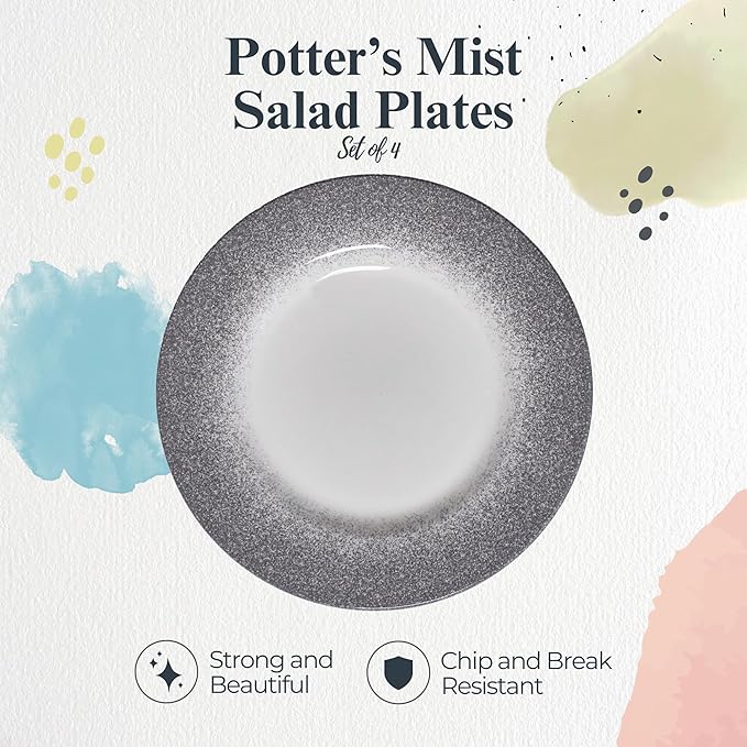 Portmeirion Potter's Mist Salad Plate - Grey, Set of 4