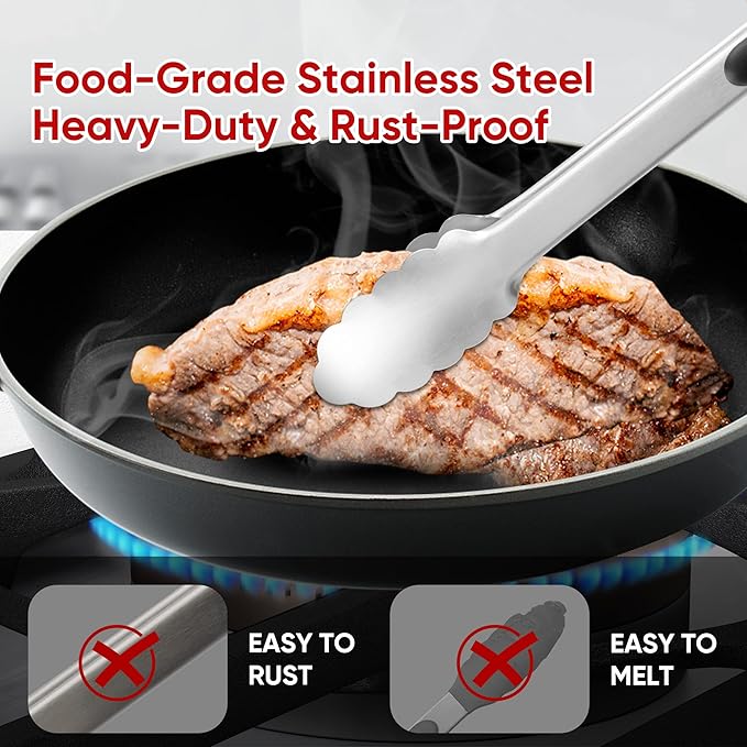 7/9/12 Inch Kitchen Tongs Set, Stainless Steel Cooking Tongs (7"+9"+12")