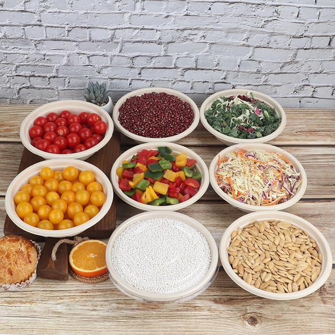 JAYEEY 25 oz Disposable bowls with lids food storage Plant Fibers 50 Pack