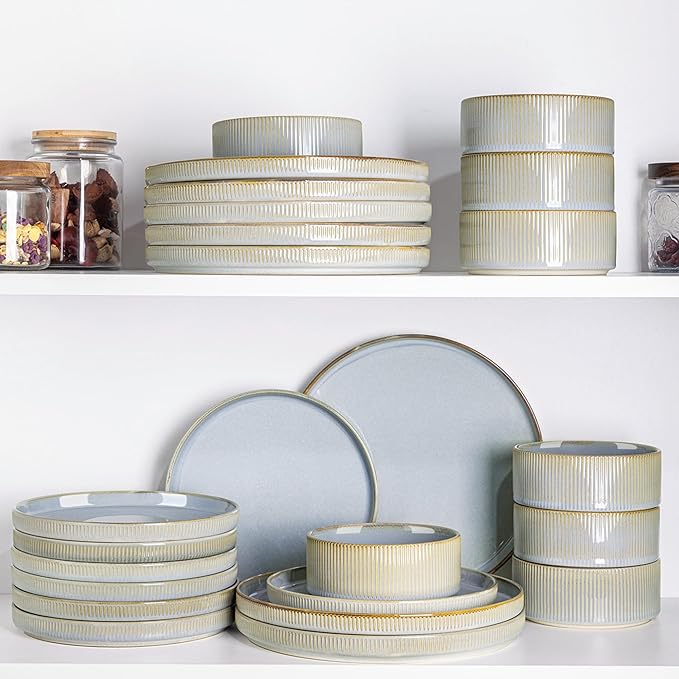 TheTerra Ceramic Dinnerware Sets for 8, 24 Pieces Plates and Bowls Set