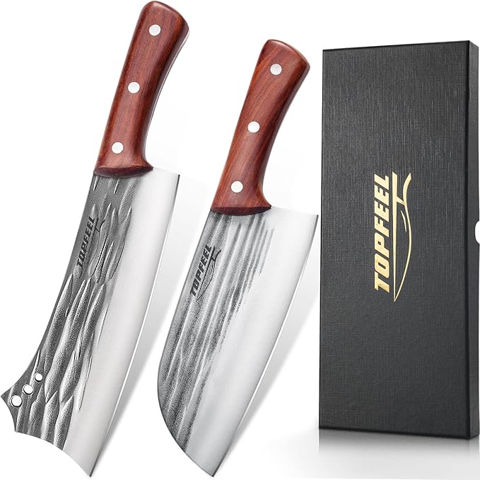 Topfeel 2-Piece Hand-Forged Meat Cleaver Set with Heavy-Duty Bone Chopper