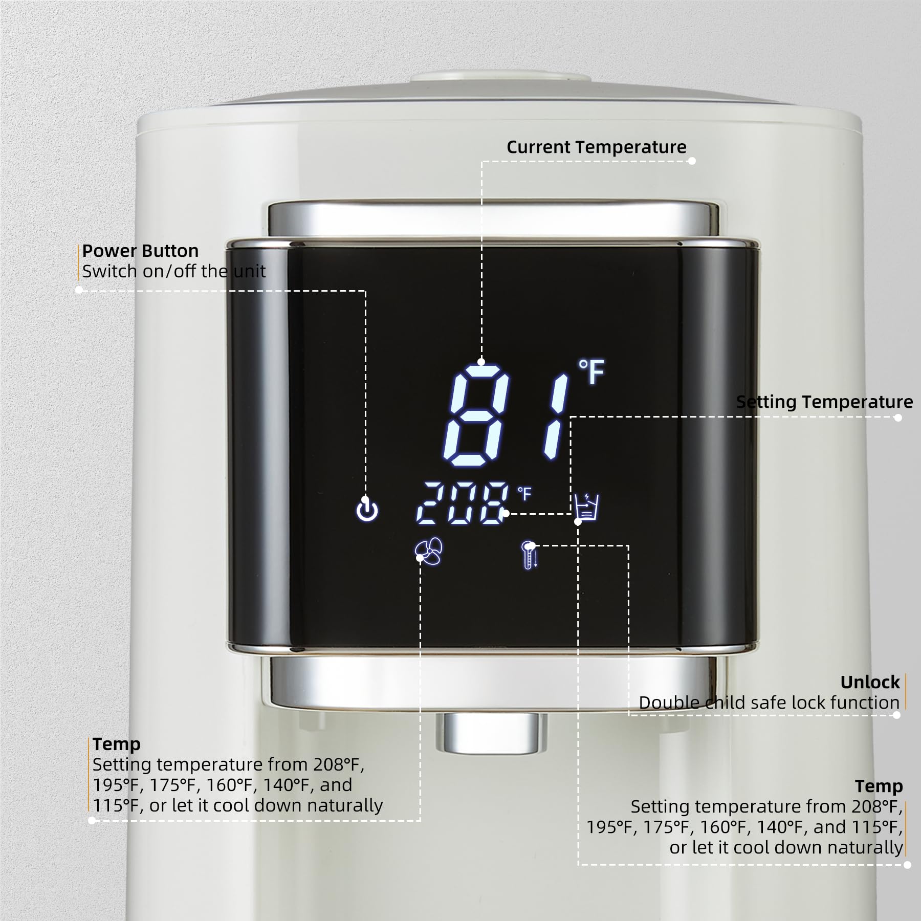 OCTAVO Water Boiler & Warmer 5 Liter, 304 Stainless Steel Water Tank, 700 Watt 6 Adjustable Water Temperature, LCD Touch Control Screen, Child Lock with Water Shortage Indicator