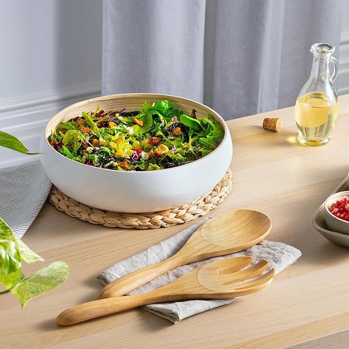 Dehaus® 12" Extra Large Bamboo Salad Servers - Wooden Salad Serving Spoons - Eco Friendly Salad Tossing Utensils - Giant Wooden Salad Hands - Bamboo Salad Tongs