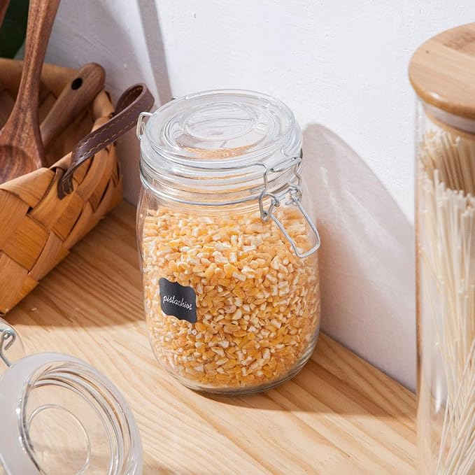 Flrolove 32oz Set of 4 Glass Kitchen Storage Canister Mason Jars with Lids