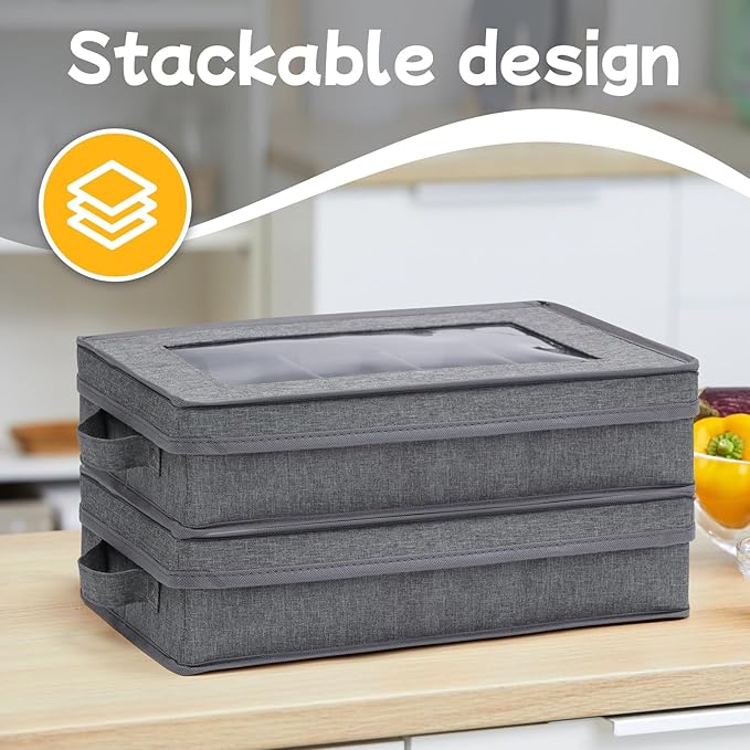 Lafulling Silverware Storage Box, Flatware Storage with Adjustable Dividers
