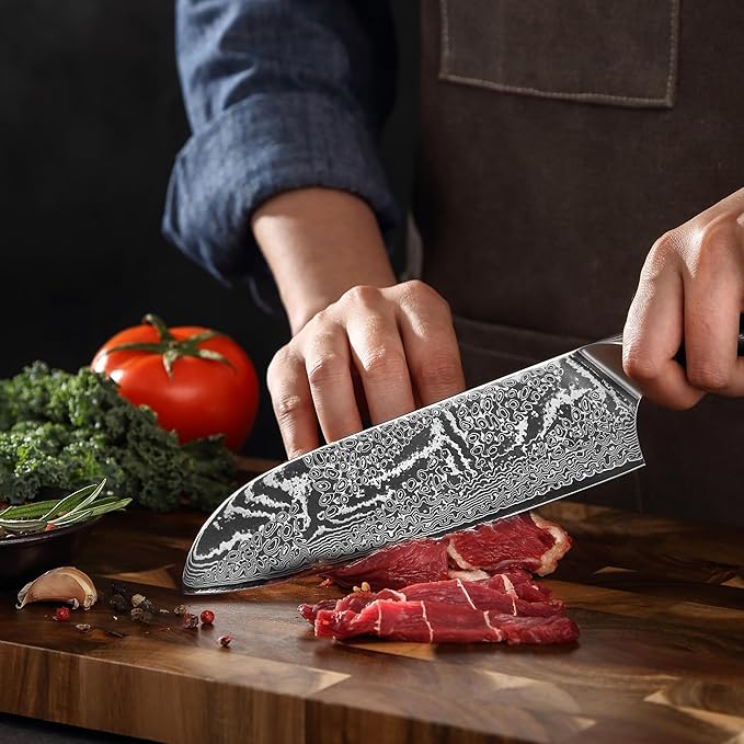 Wakoli Nitoko Santoku Chef Knife, 7.1-Inch VG10 Damascus Steel, G10 Handle