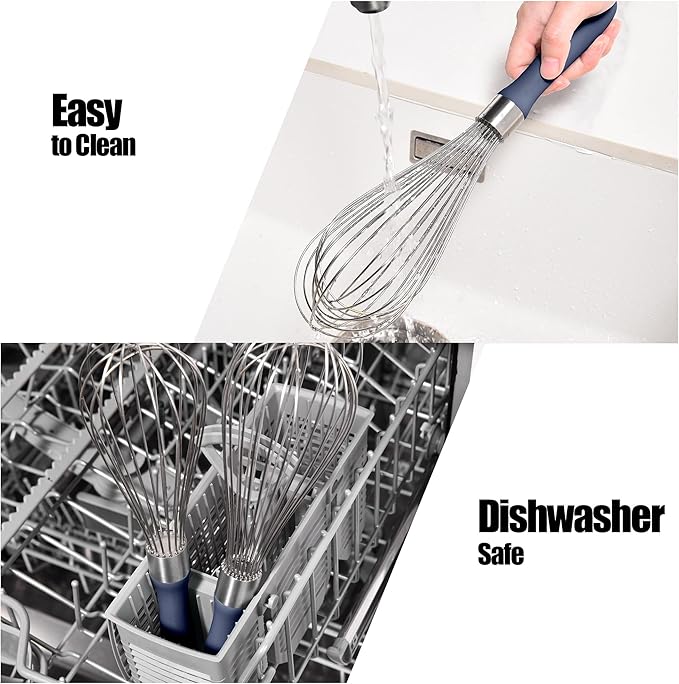 Doosu 18/8 Stainless Steel Balloon Whisk for Cooking (12 Wires, Navy Blue)