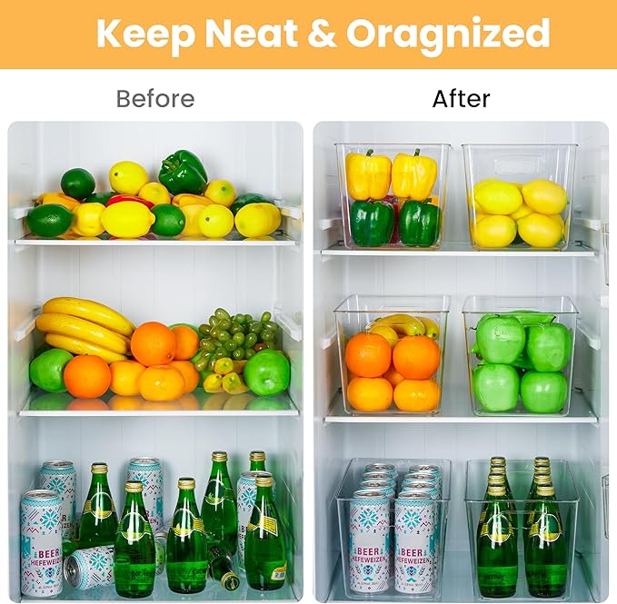 YIHONG 8 Pack Clear Storage Bins, Pantry Organizer Bins with Handle, XL