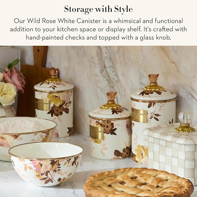 MACKENZIE-CHILDS Enamel Canister, Small, Wild Rose White