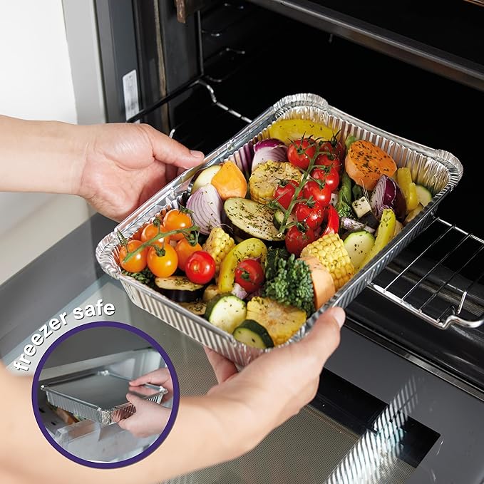 MATANA 25 Pack 8x12 Foil Aluminum Pans Disposable Trays - Ideal for Roasting, Baking, Lasagna, Cakes, Tarts, Bread, Crawfish, Chafer, Party