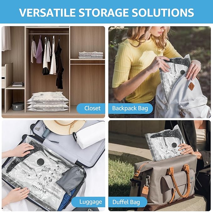 15+1 Packs Vacuum Bags for Travel with Rechargeable Pump, 3 Sizes Vacuum Seal Bags for Clothing, Compression Vacuum Travel Bags for Luggage, Vacuum Packing Bags for Closet Organization