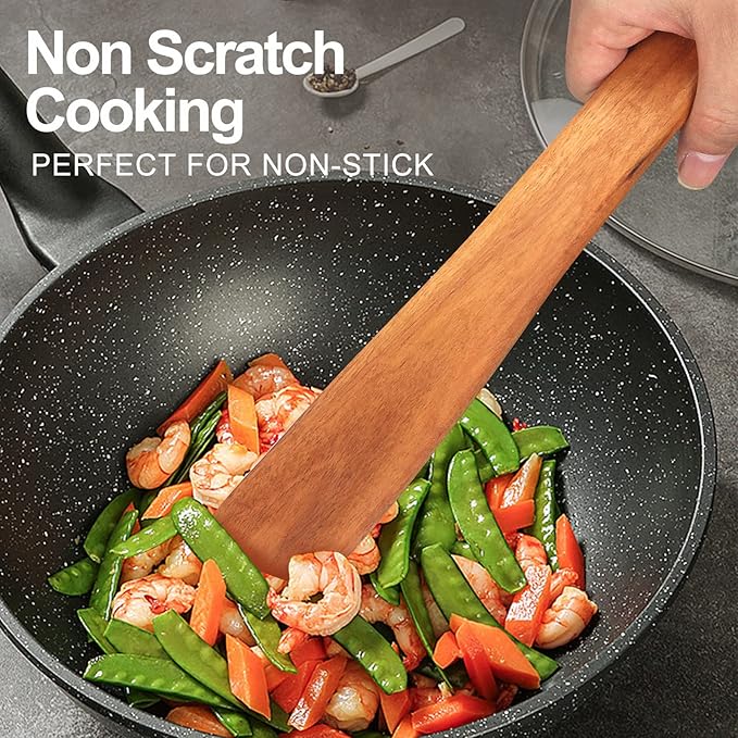 Non Toxic Wood Spatula for Cooking Spoon Teak Wooden Utensil Set Spurtle