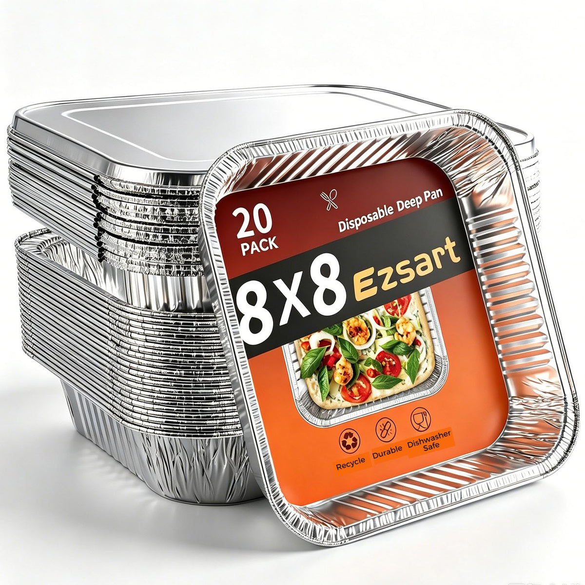 Ezsart 50 Pack 8x8 Aluminum Pans, 8x8 Baking Pan Disposable Foil Pans