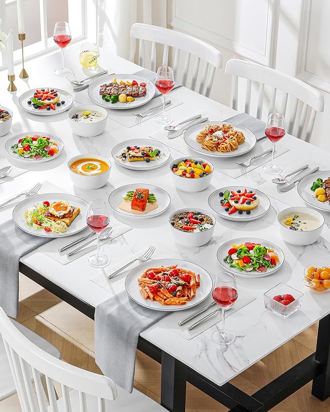 MALACASA 18-Piece Dinnerware Set for 6, White Black-Rim Porcelain Dishes