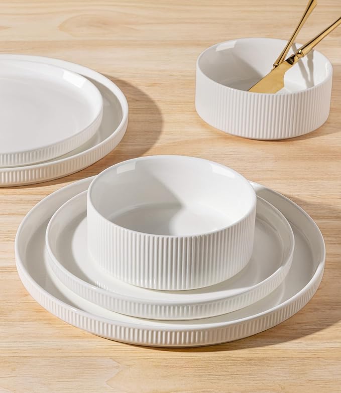 TheTerra Ceramic Dinnerware Set for 4, 12-Piece Plates and Bowls Set