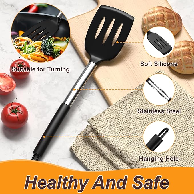Yoehka Silicone Cooking Utensils Set, 4Pcs Spatula and Spoon Set, Black