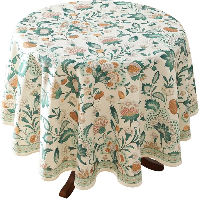 patdrea Vintage French Linen Tablecloth,Round,Diameter 67"-Tree Life