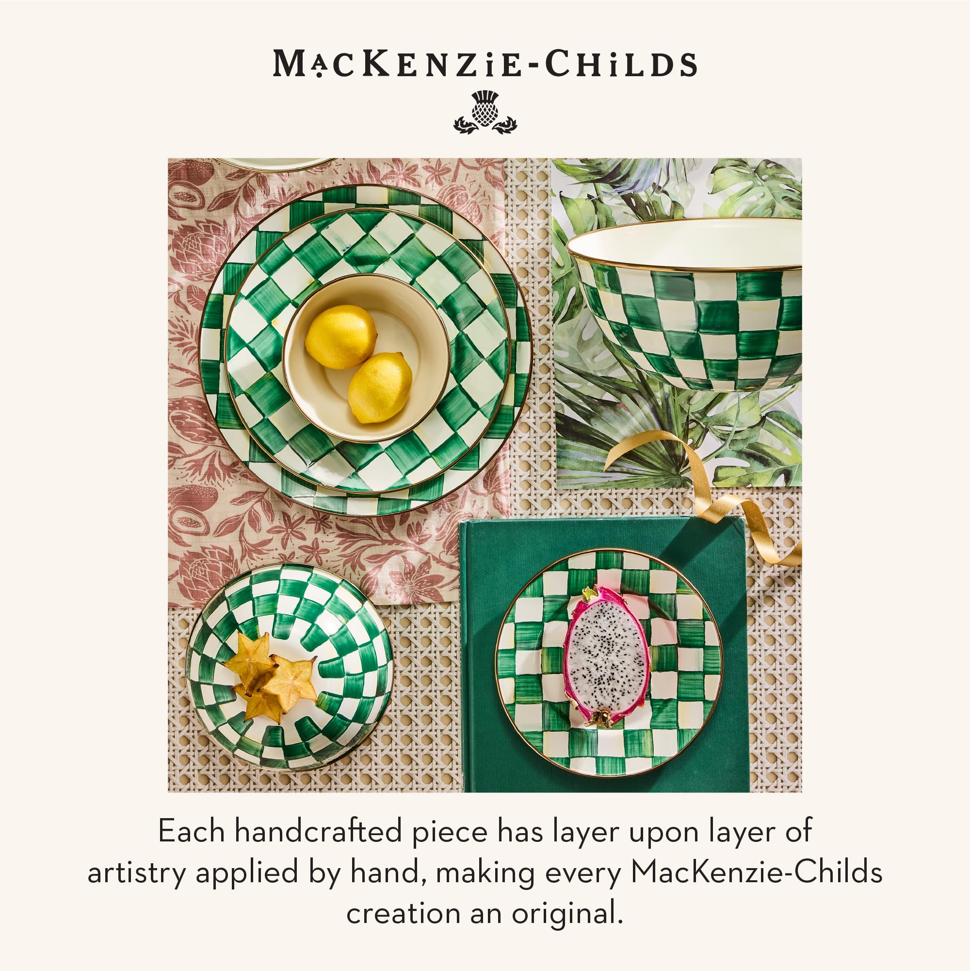 MACKENZIE-CHILDS Everyday Bowl, Medium, Green-and-White Emerald Check