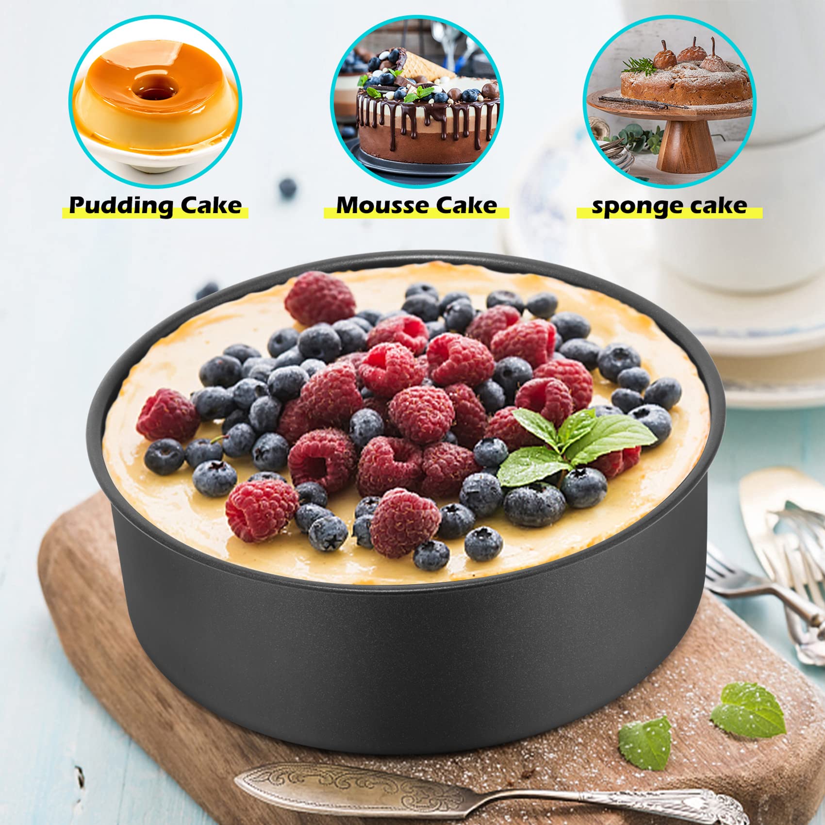 LIANYU 6 inch Cake Pans for Baking, Round Cake Pan Set of 4, Nonstick Stainless Steel Baking Tin Bakeware for Birthday Wedding Party, Non Toxic Coating, 3 Inch Deep, Black