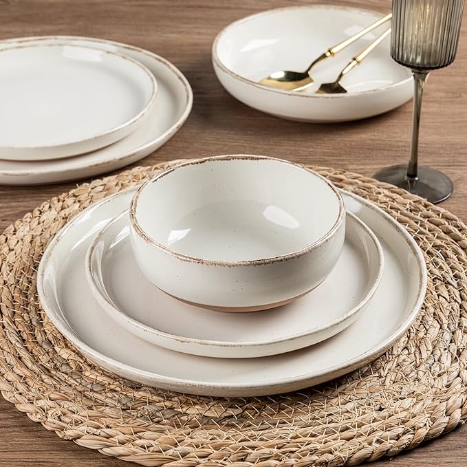 AmorArc Dinnerware Sets for 4, 12 Pieces Ceramic Plates and Bowls Set