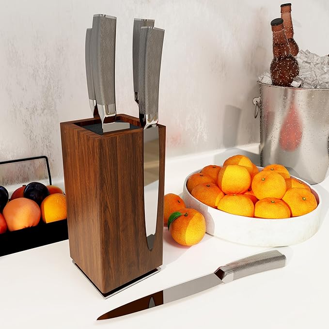 Brosisincorp 360° Rotating Acacia Wood Magnetic Knife Block without Knives