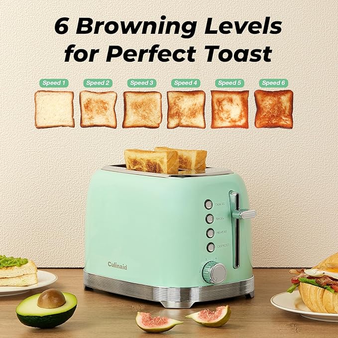 Culinaid Toaster 2 Slice Retro Stainless Steel, Aqua Green