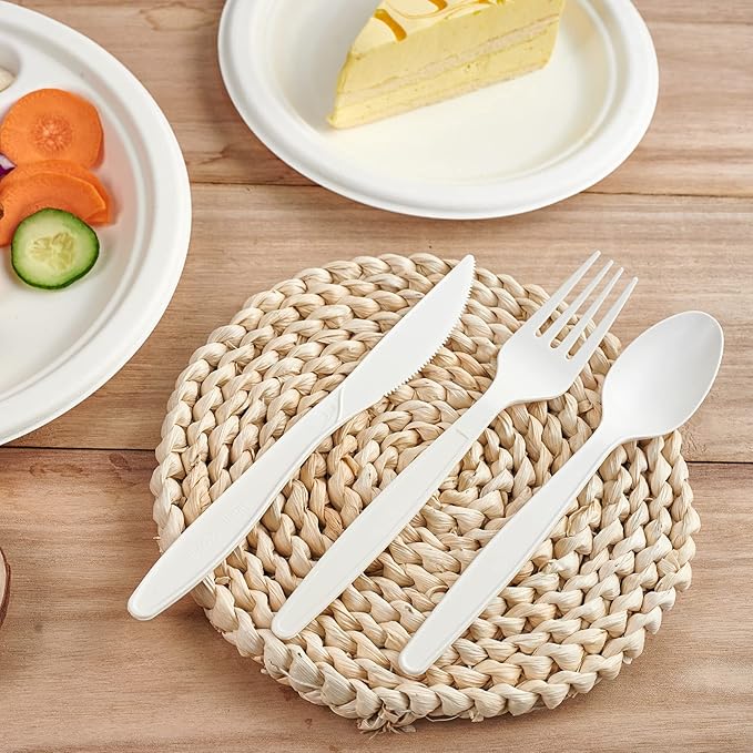 ECOLipak 350 Pcs Compostable Cutlery Set 150 Forks 100 Spoons 100 Knives