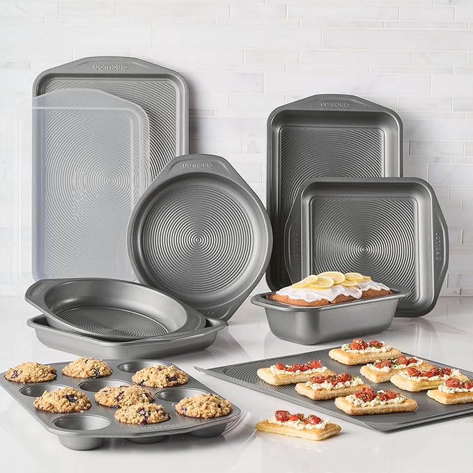 Circulon Total Nonstick Bakeware Set, Metal Baking Pans Set, 10-Piece, Gray