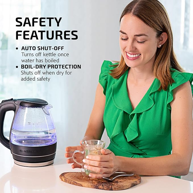 OVENTE 1.5L Glass Electric Kettle Water Boiler, Black KG83B