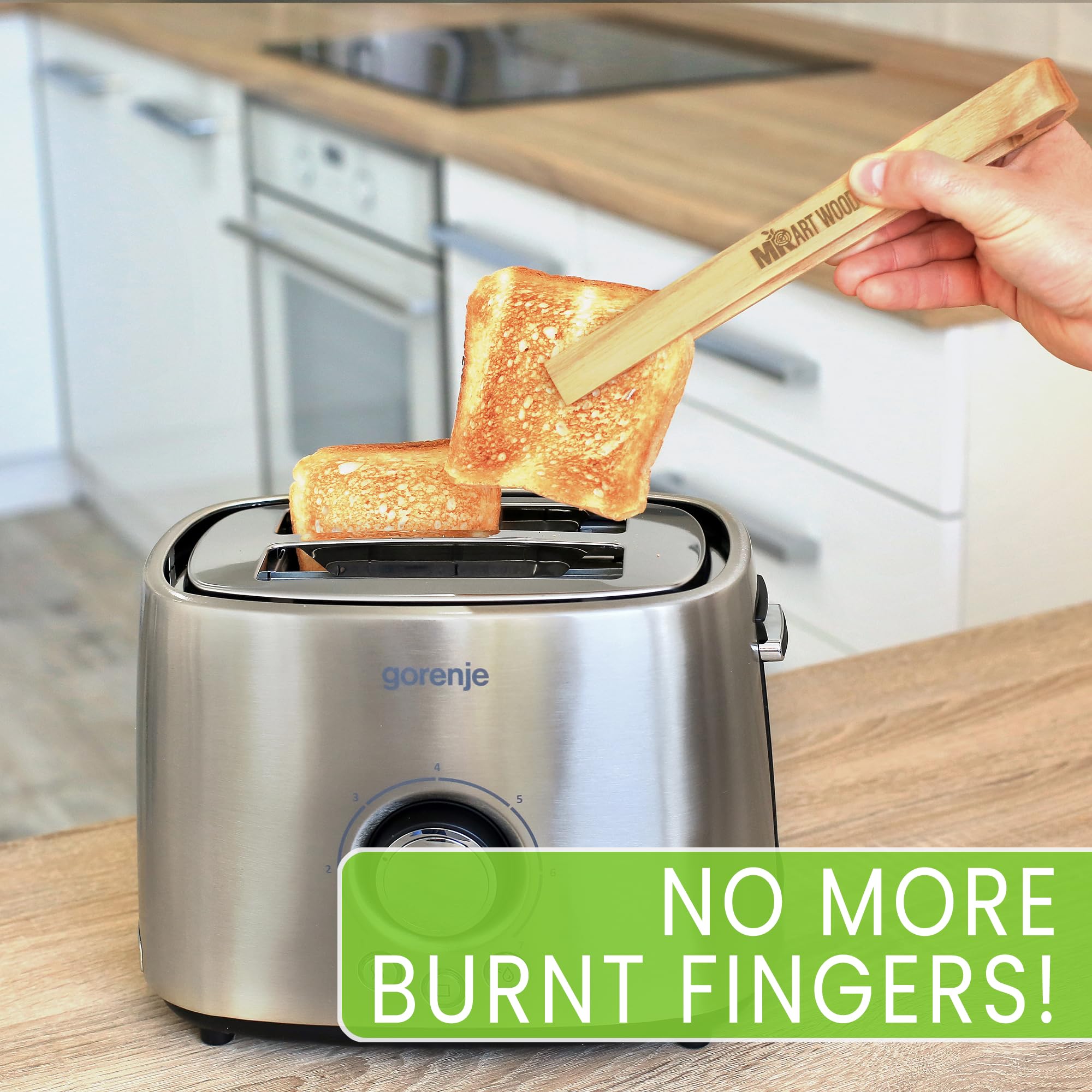 2 Pcs Magnetic Wooden Toaster Tongs | 8.7-Inch Kitchen Tongs for Cooking, Bread, Bacon, Bagels, and Muffins | Non-Toxic Design, Prefect Bamboo Alternative, Perfect for Toaster, BBQ, and Grilling