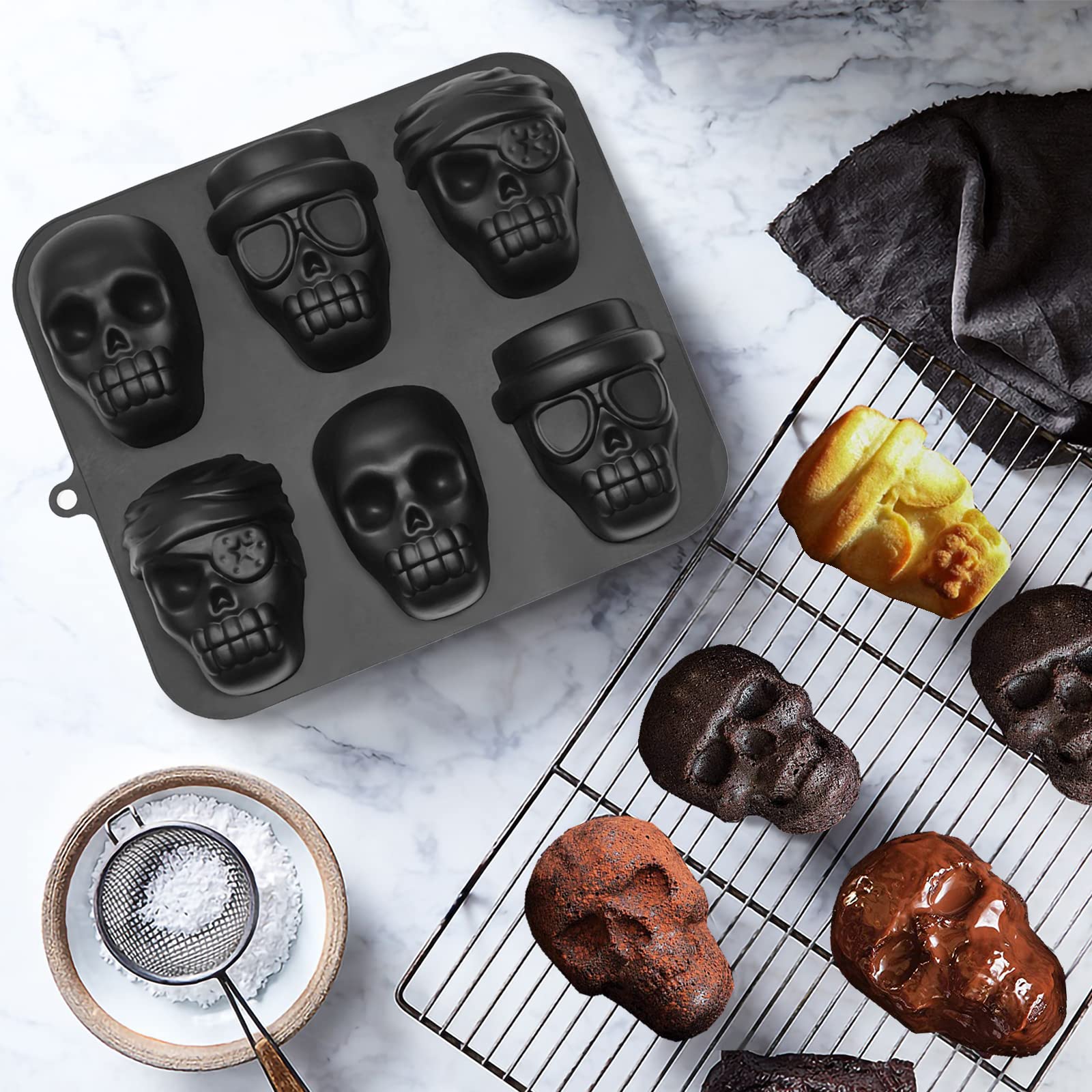 Halloween Baking Skull Cake Pan Molds, Silicone Pirate Cakelet Tin
