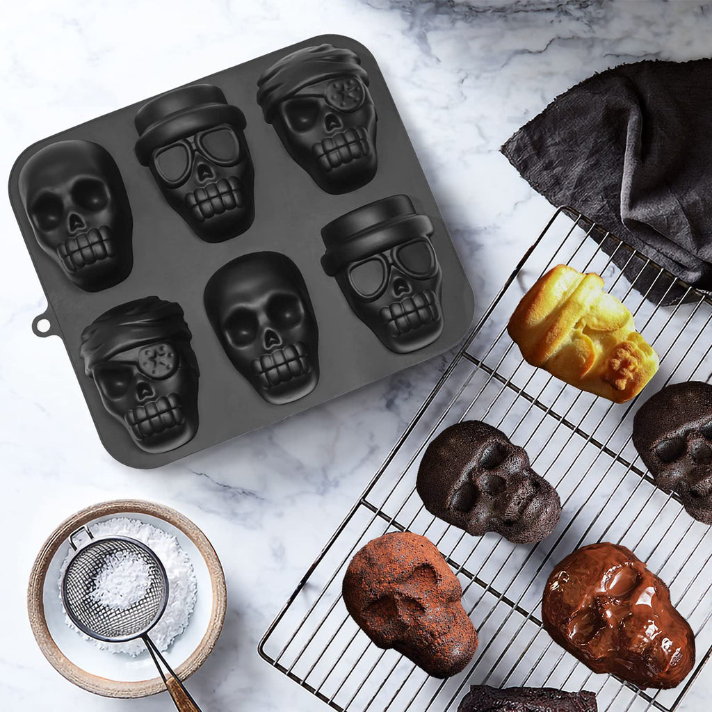Halloween Baking Skull Cake Pan Molds, Silicone Pirate Cakelet Tin