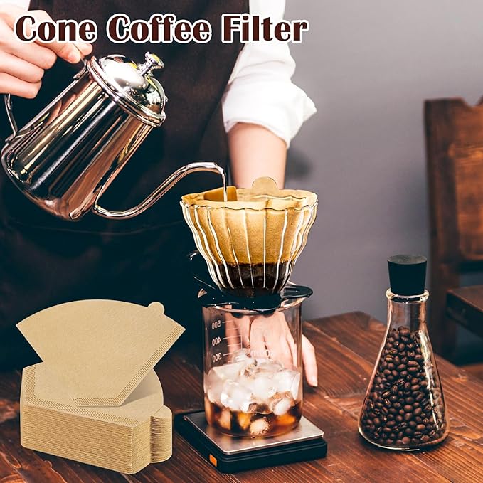 200 Count #4 Cone Coffee Filters 8-12 Cup, Natural Coffee Filters
