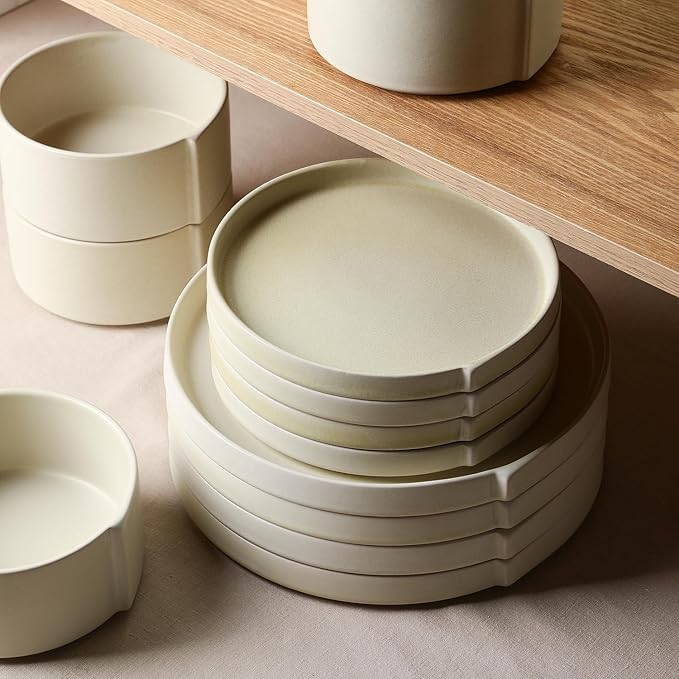 Stone Lain Bao 24-Piece Dinnerware Set Stoneware, Plates and Bowls Set, Dishwasher and Microwave Safe, Dish Set for 8, Beige