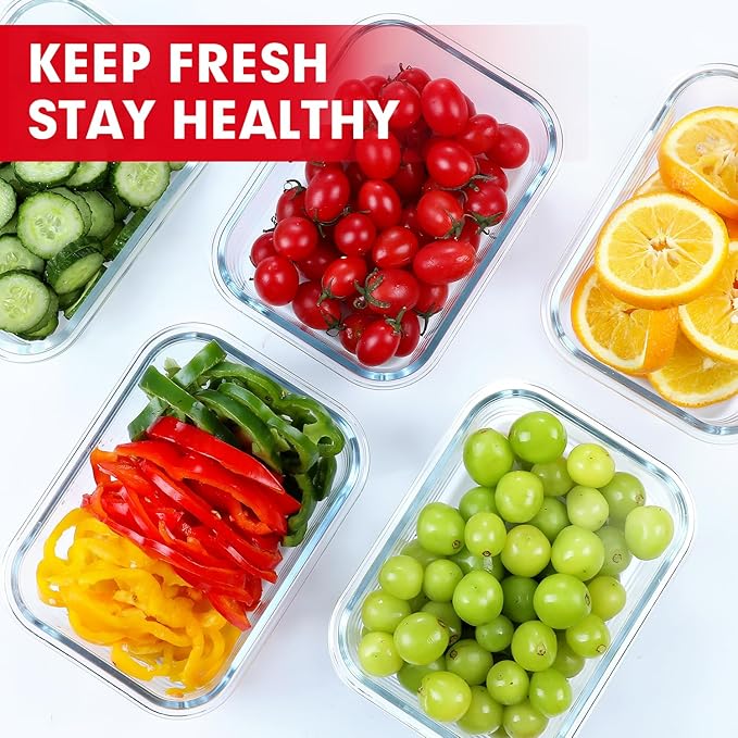 VERONES 5 PACK 36 OZ Glass Meal Prep Containers Set with Lids, Red