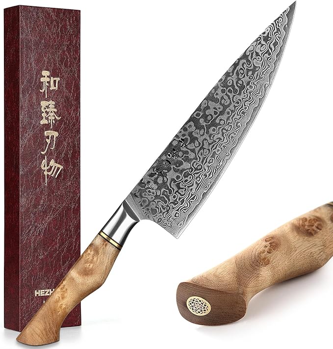 HEZHEN Damascus Chef Knife, 8.3 Inches