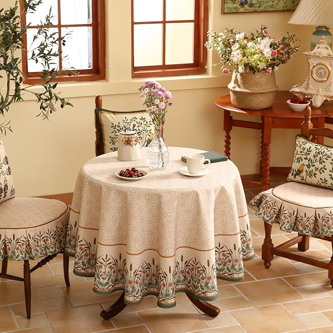 patdrea Vintage French Linen Tablecloth,Round,Diameter 55"-Cudillero