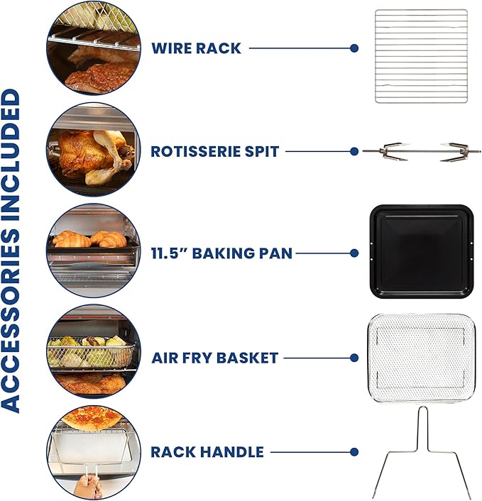Kenmore Digital 11-In-1 Air Fryer Toaster Oven Combo 25 Qt Convection Rotisserie Dehydrator Bake Broil 1800 Watts 80°-450°F Temp Controls Top & Bottom Heater Adjustments Stainless Steel Large Capacity