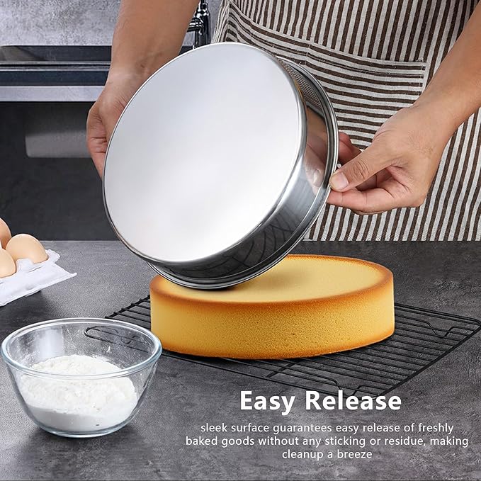 LIANYU 9 Inch Round Cake Pan Set of 2, Stainless Steel Layer Pan for Baking