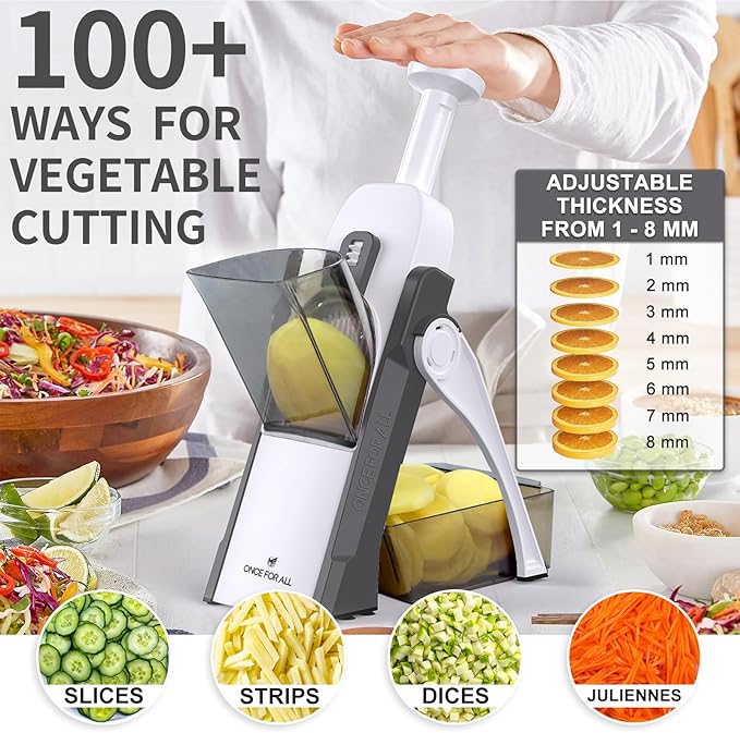 ONCE FOR ALL Safe Mandoline Slicer Kitchen, All in 1 Vegetable Slicer, Gray