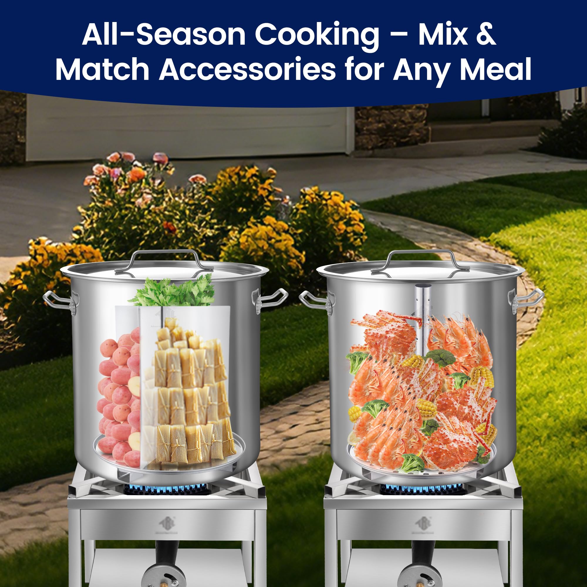 ARC 52QT Stainless Steel Stockpot for Crab Seafood Boiler w/Basket, 13Gal