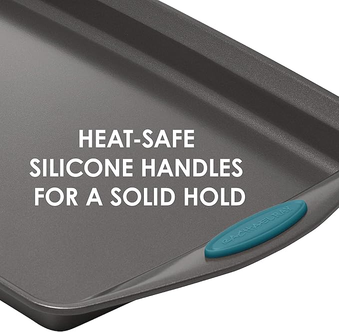 Rachael Ray Yum-o! Nonstick Bakeware Oven Lovin' Baking Pans Set, 10-Piece, Gray and Marine Blue