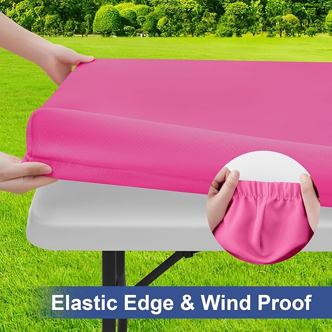 homing Rectangle Table Cloth Cover, Water-Resistant Polyester Elastic Fitted Tablecloth, Fits for 6 Foot Folding Tables, Washable Table Protector for Picnic, Camping, Outdoor (Rose Pink, 30" x 72")