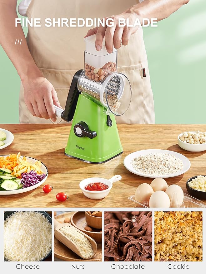 Rotary Cheese Grater with Handle, Reemix Vegetable Cheese Grater