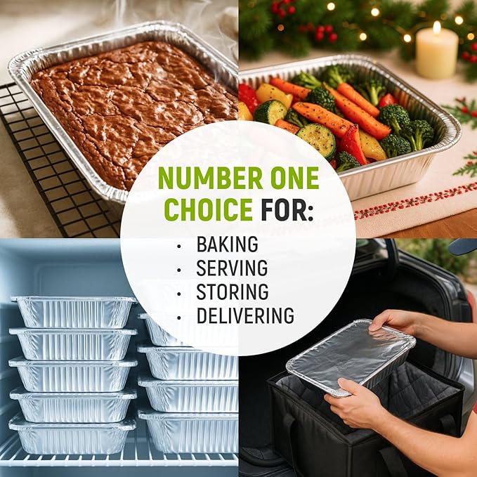 Paclord Aluminum Foil Pans - Half-Size 9" x 13", Pack of 25 - USA-Made Disposable Aluminum Trays for Steam Table & Chafing Racks - Great for Baking, Catering, BBQ, Parties, Food Delivery