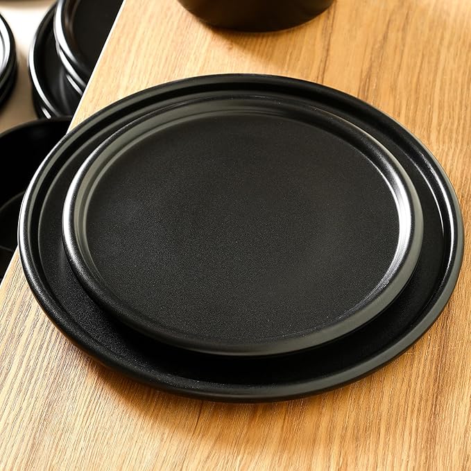 Stone Lain Eden Dinner Plate Set, 4-Piece Black Stoneware Plates - 10.75” Round Modern Tableware for Everyday Dining & Entertaining - Durable Dish Set, Microwave & Dishwasher Safe