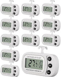 Frienda 12 Pcs White Digital Fridge Thermometer Waterproof Refrigerator and Freezer Max/min Record Function LCD Screen Refrigerator Thermometer with Hook and Magnetic Back for Home (Button)